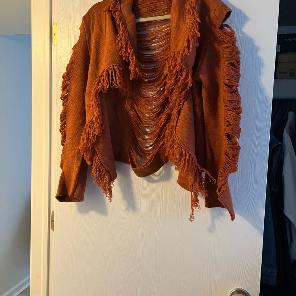 SWANK Rust Fringed Sweater - Picture 4 of 7